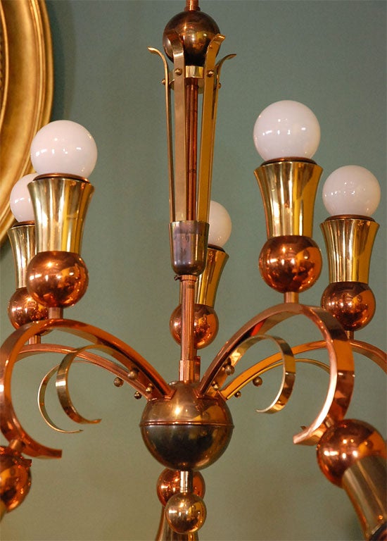 Austrian Brass and Copper Chandelier For Sale